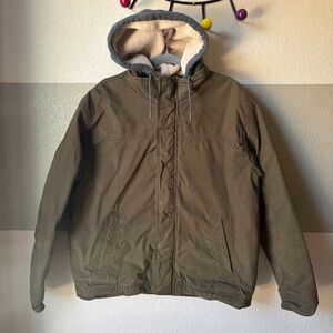 American Eagle Men's Large Flannel Sherpa Lined Hooded Workwear Jacket Green